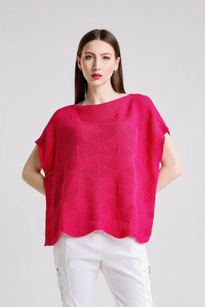 BSS912 660 Peony Patsy SS Wave Knit Sweater