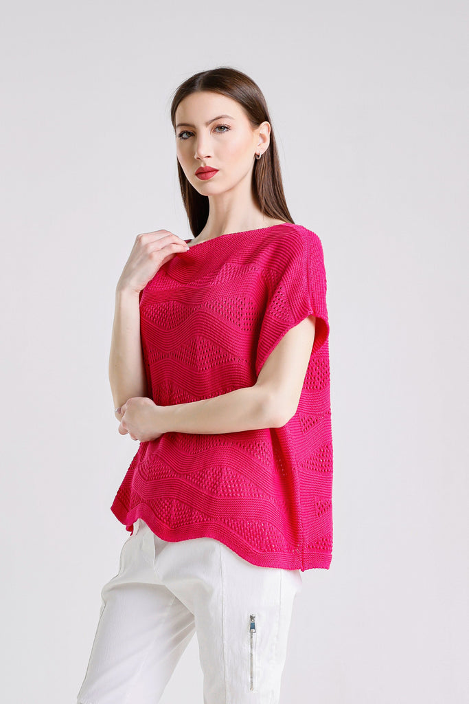 BSS912 660 Peony Patsy SS Wave Knit Sweater
