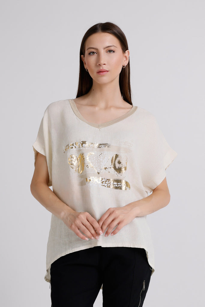 BSS916L 250 Beige Heart Zola Linen Novelty SS T-Shirt