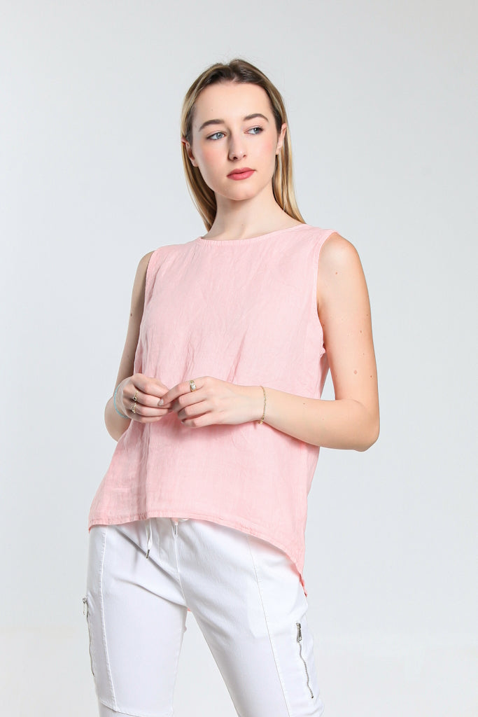 BT114-659 Shell Pink Anabelle Slvls Button Back Top