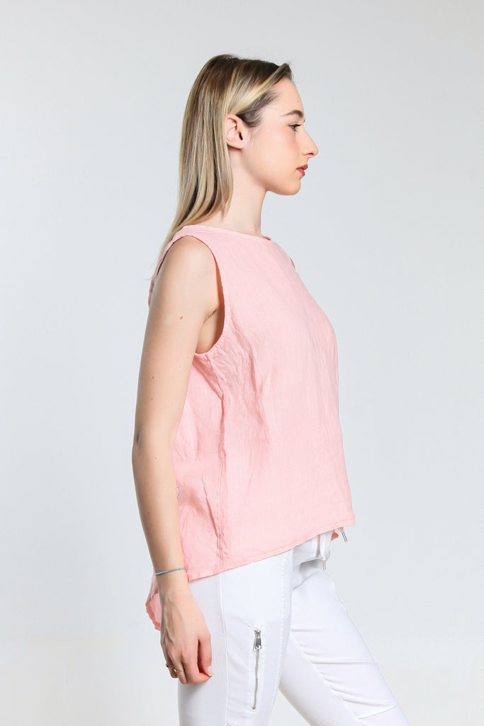 BT114-659 Shell Pink Anabelle Slvls Button Back Top