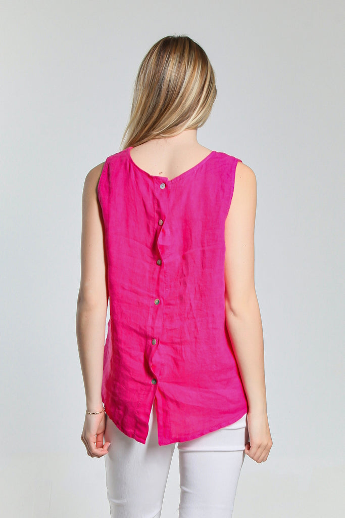 BT114-672 Fuchsia Anabelle Slvls Button Back Top