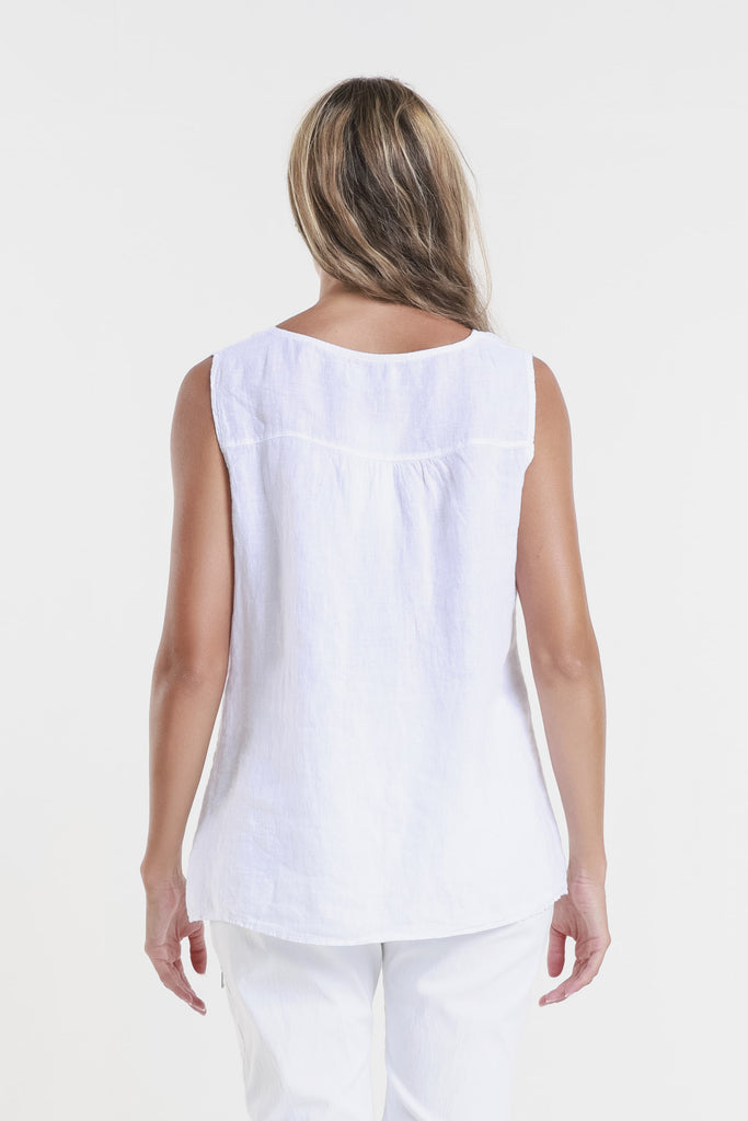 BT129 100 White Cora Ring Detail Linen Tank