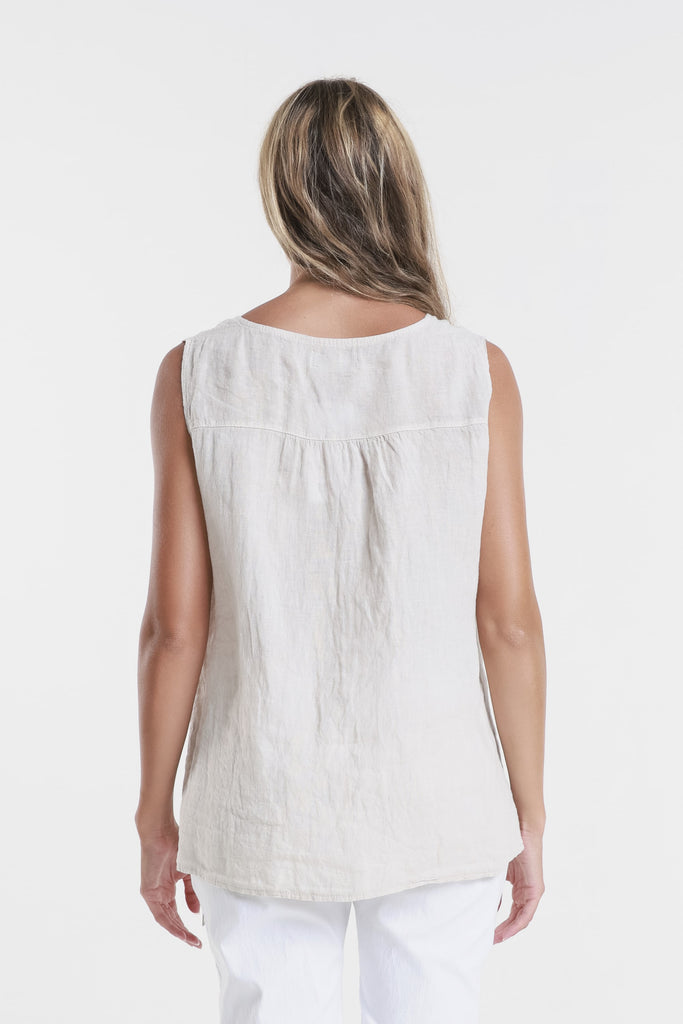 BT129 250 Beige Cora Ring Detail Linen Tank