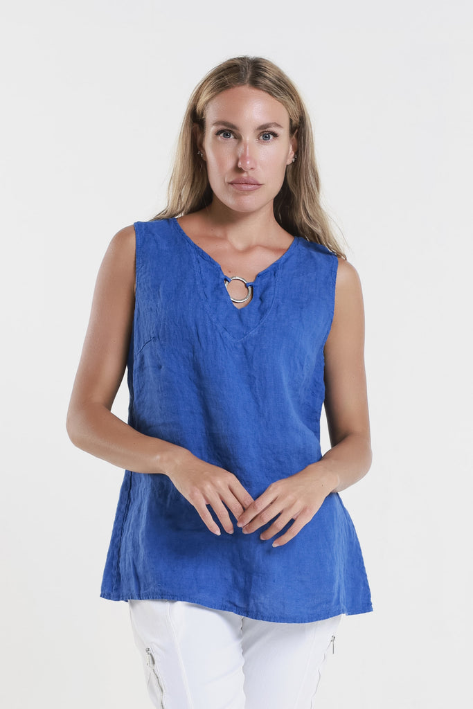 BT129 407 Royal Blue Cora Ring Detail Linen Tank