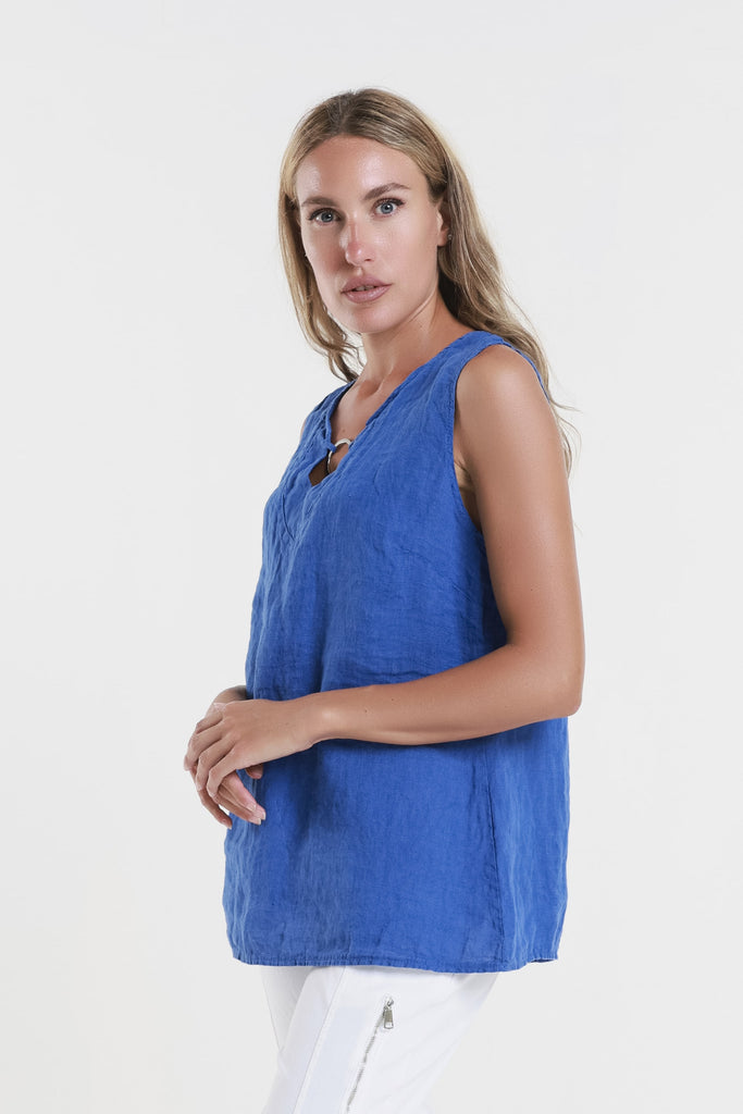 BT129 407 Royal Blue Cora Ring Detail Linen Tank