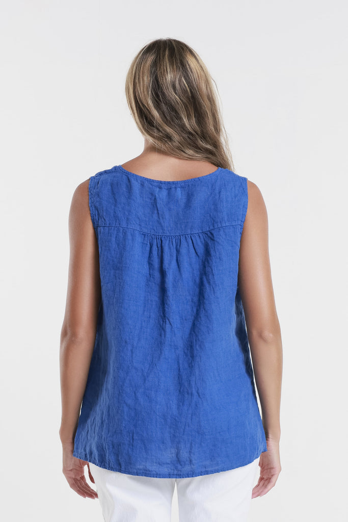 BT129 407 Royal Blue Cora Ring Detail Linen Tank