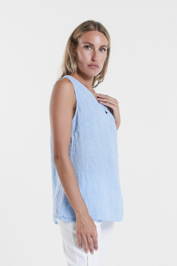 BT129 430 Sky Blue Cora Ring Detail Linen Tank