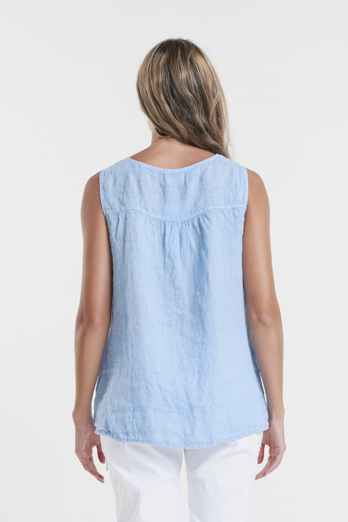 BT129 430 Sky Blue Cora Ring Detail Linen Tank