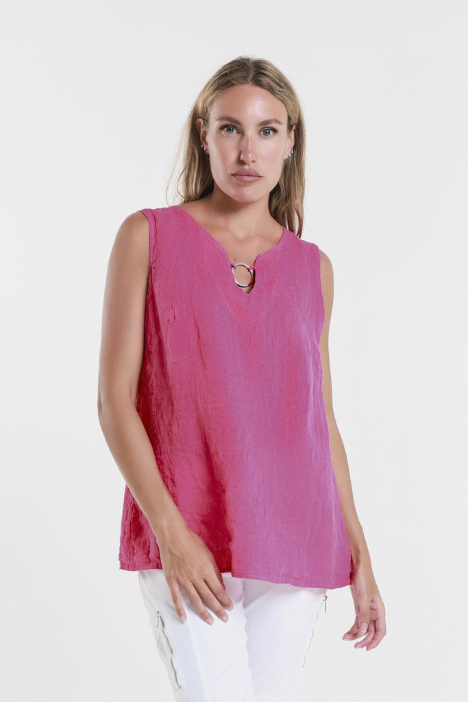 BT129 672 Fuchsia Cora Ring Detail Linen Tank