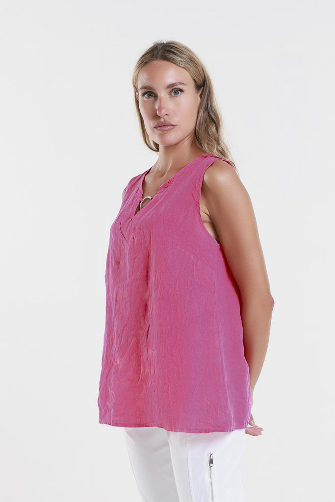 BT129 672 Fuchsia Cora Ring Detail Linen Tank
