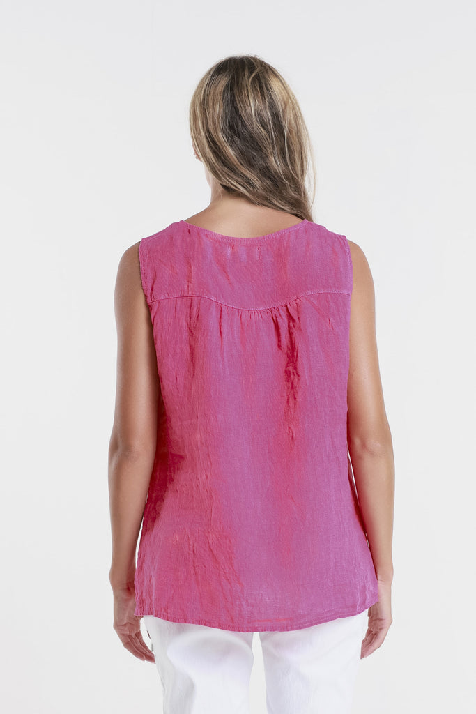 BT129 672 Fuchsia Cora Ring Detail Linen Tank