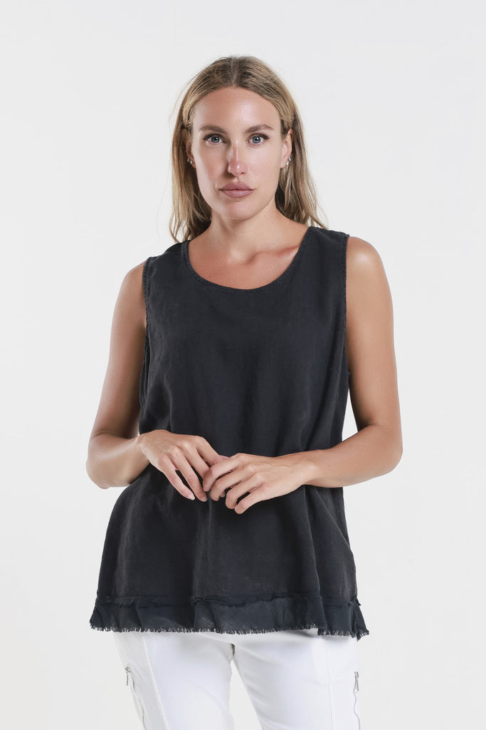 BT130 001 Black Lotti Ruffle Edge Tank