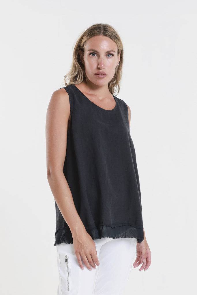 BT130 001 Black Lotti Ruffle Edge Tank