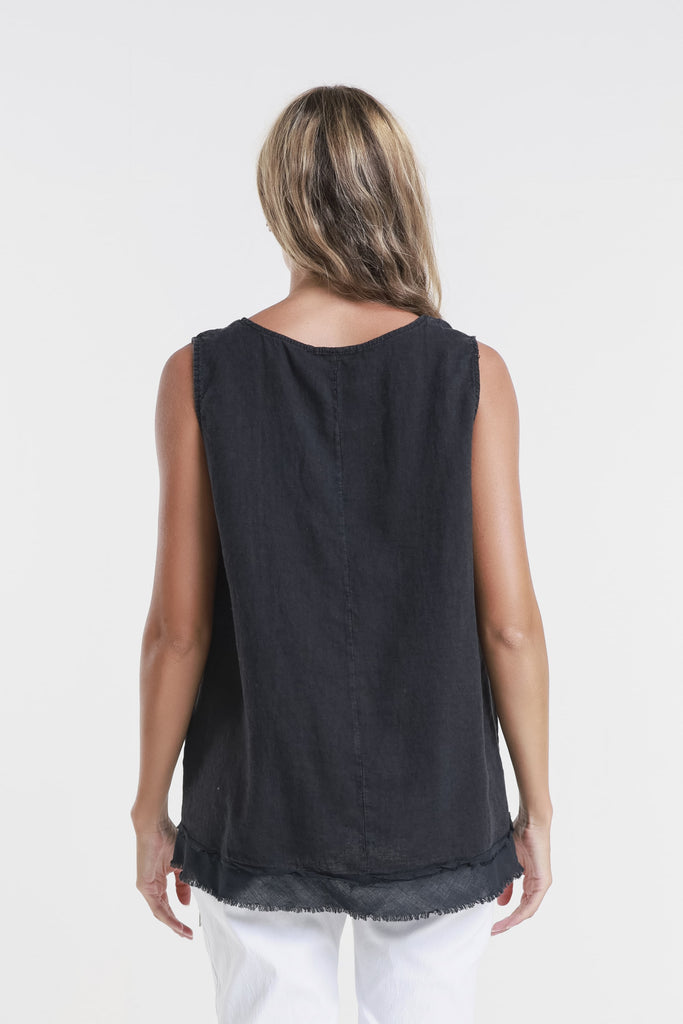 BT130 001 Black Lotti Ruffle Edge Tank