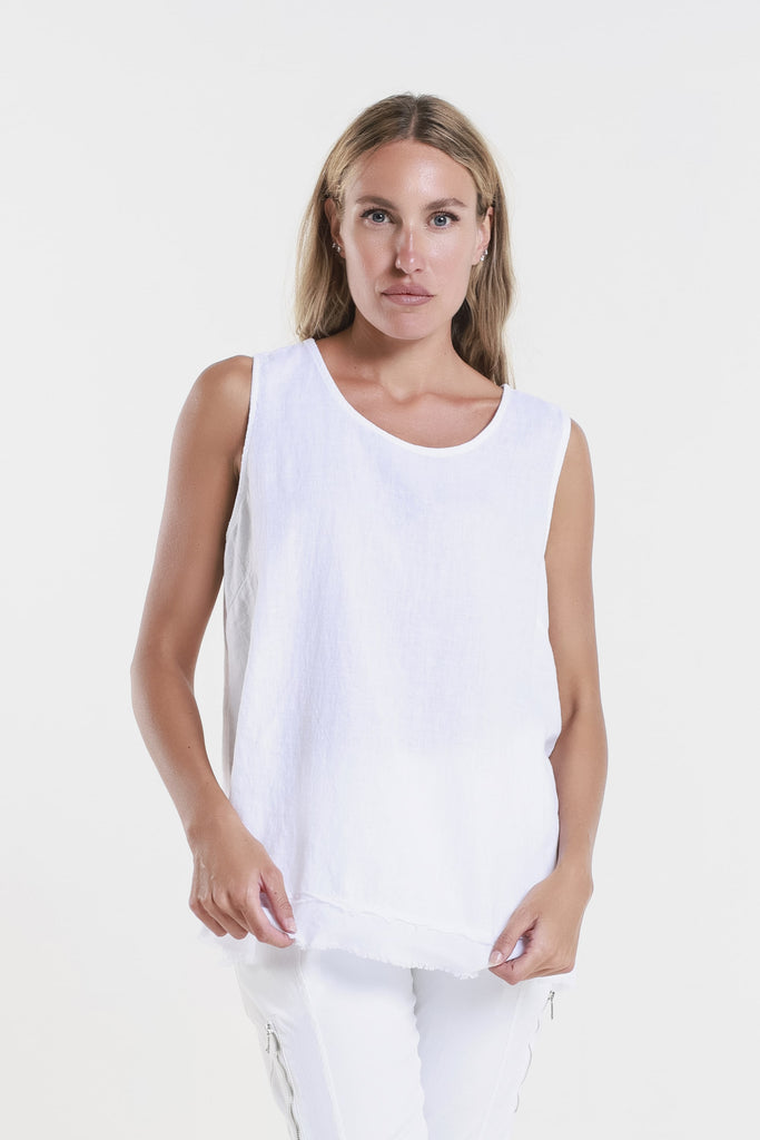 BT130 100 White Lotti Ruffle Edge Tank