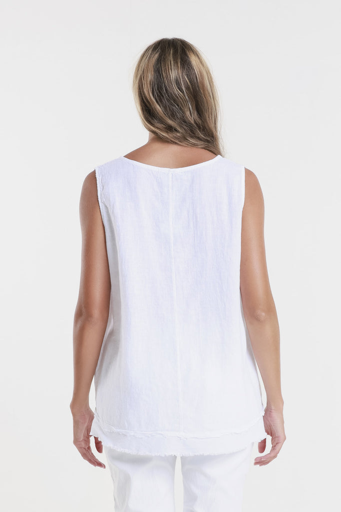 BT130 100 White Lotti Ruffle Edge Tank