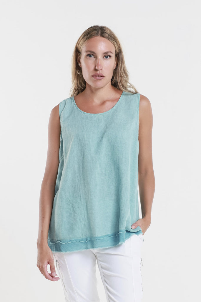 BT130 328 Teal Enzyme Lotti Ruffle Edge Tank