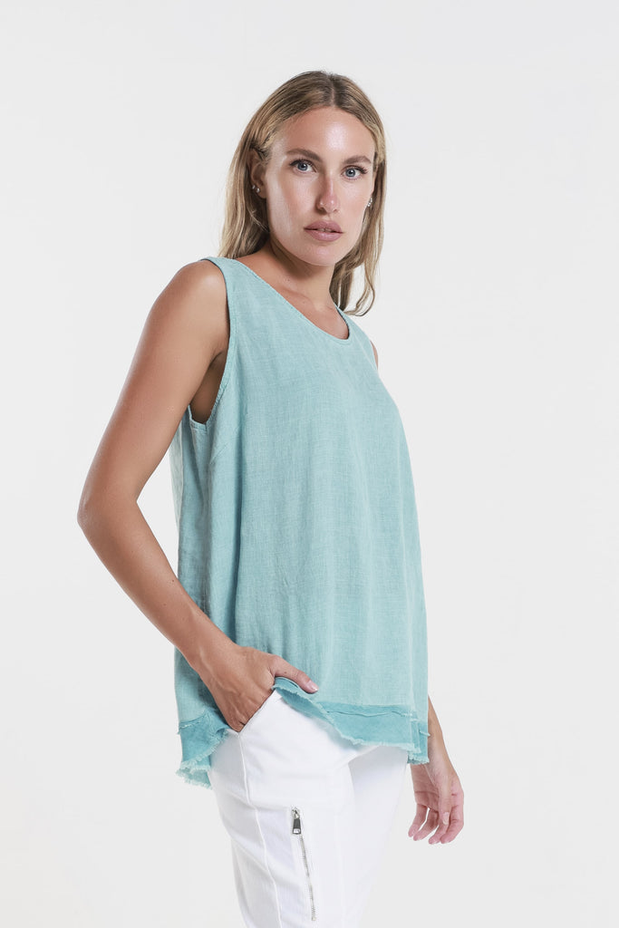 BT130 328 Teal Enzyme Lotti Ruffle Edge Tank
