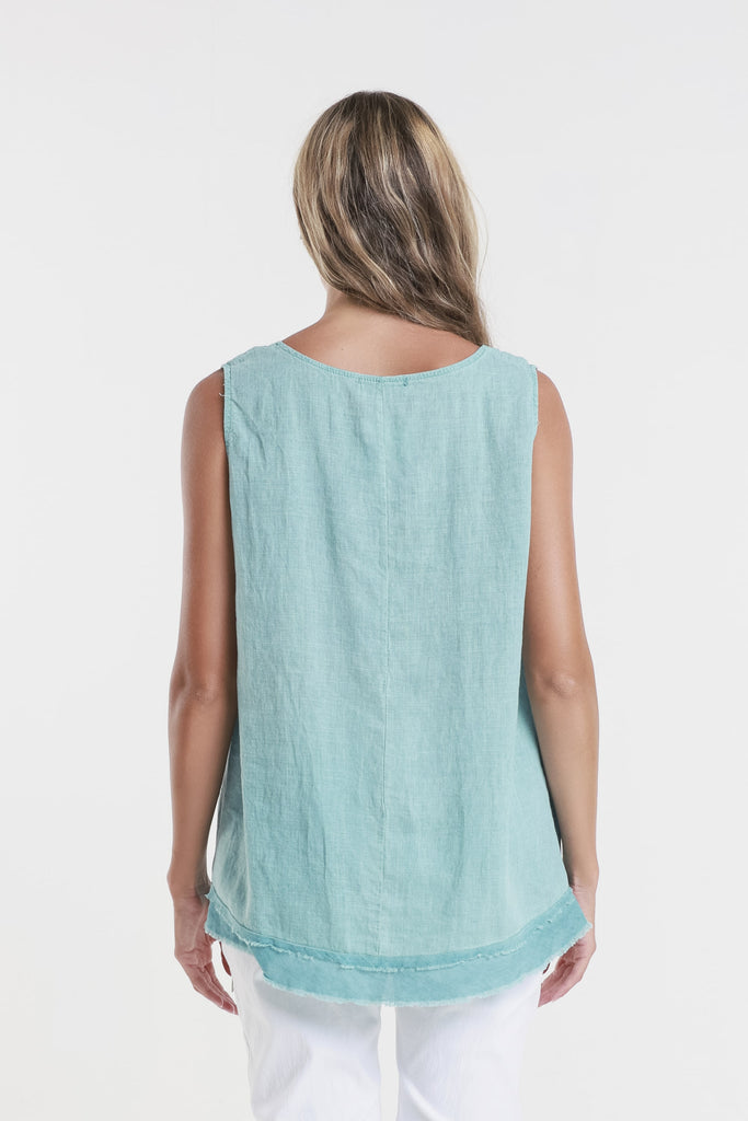 BT130 328 Teal Enzyme Lotti Ruffle Edge Tank