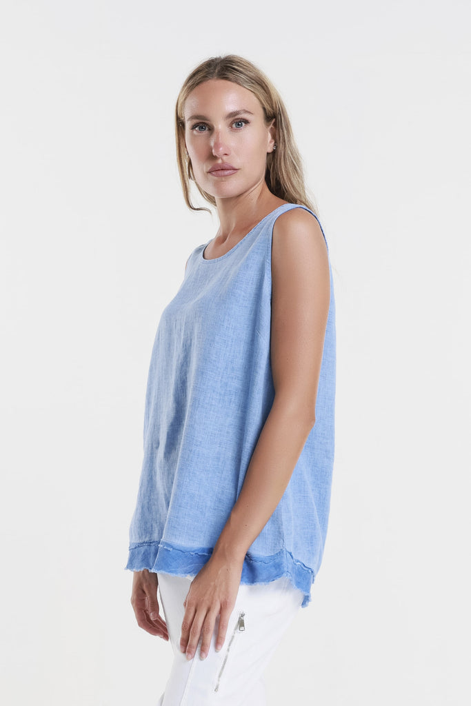 BT130 460 Royal Blue Enzyme Lotti Ruffle Edge Tank
