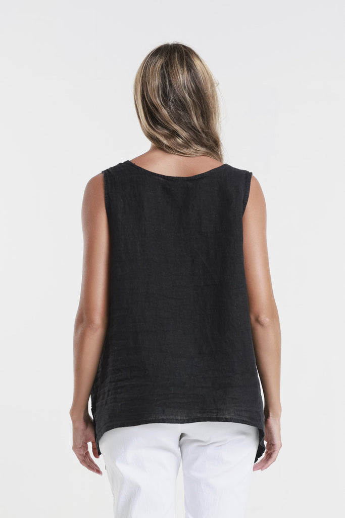 BT131 001 Black Augusta Linen Button Front Top 