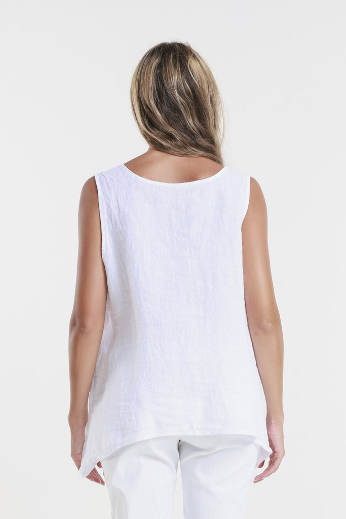 BT131 100 White Augusta Linen Button Front Top 