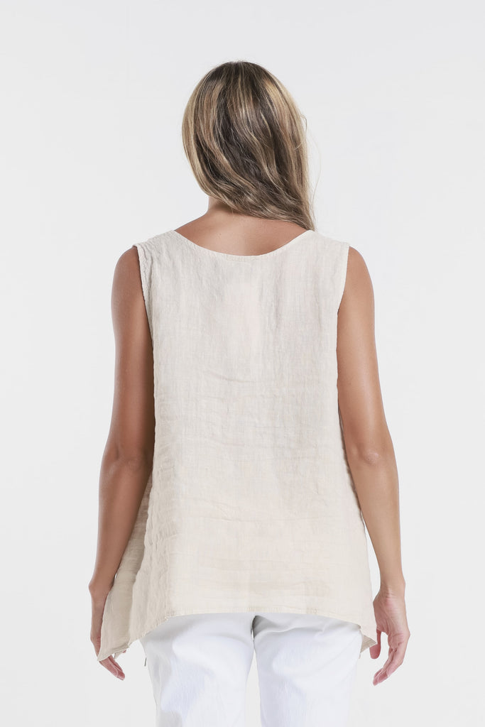 BT131 250 Beige Augusta Linen Button Front Top 