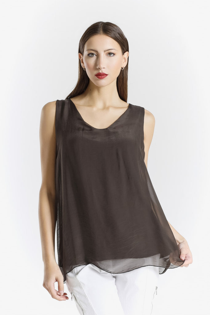 BT204 202 Espresso Dina Silk V-Neck Tank Front