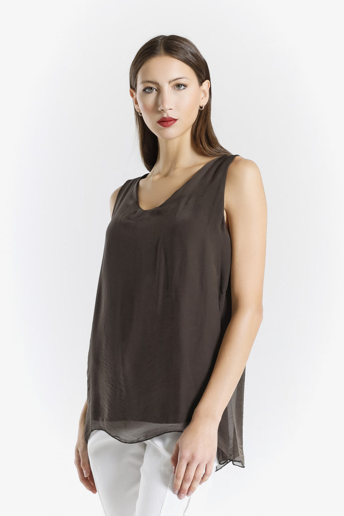 BT204 202 Espresso Dina Silk V-Neck Tank Side