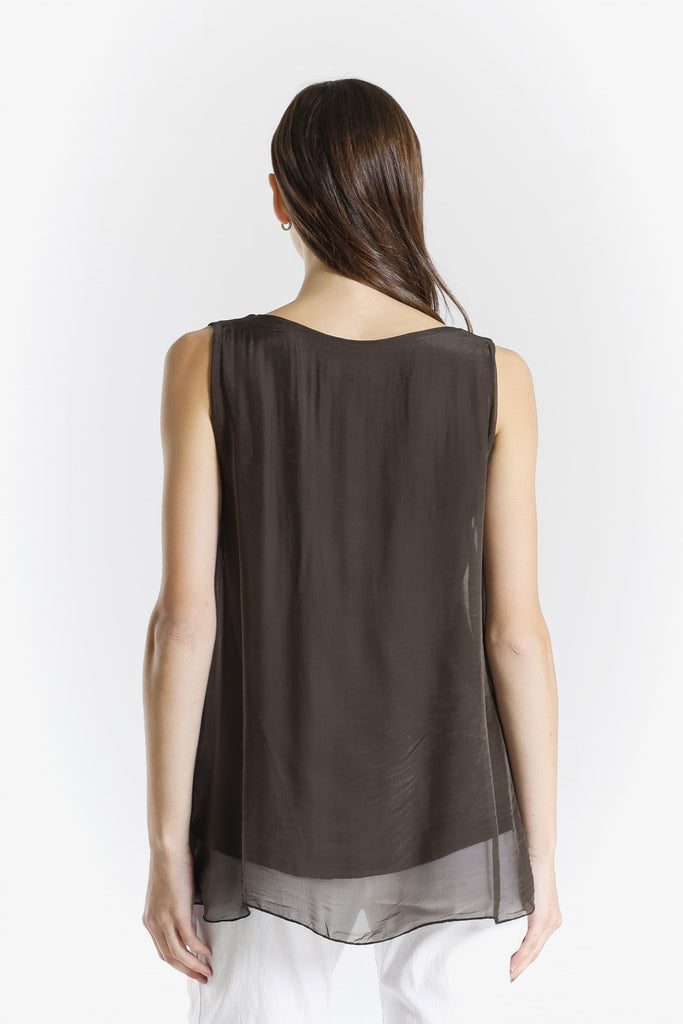 BT204 202 Espresso Dina Silk V-Neck Tank Back