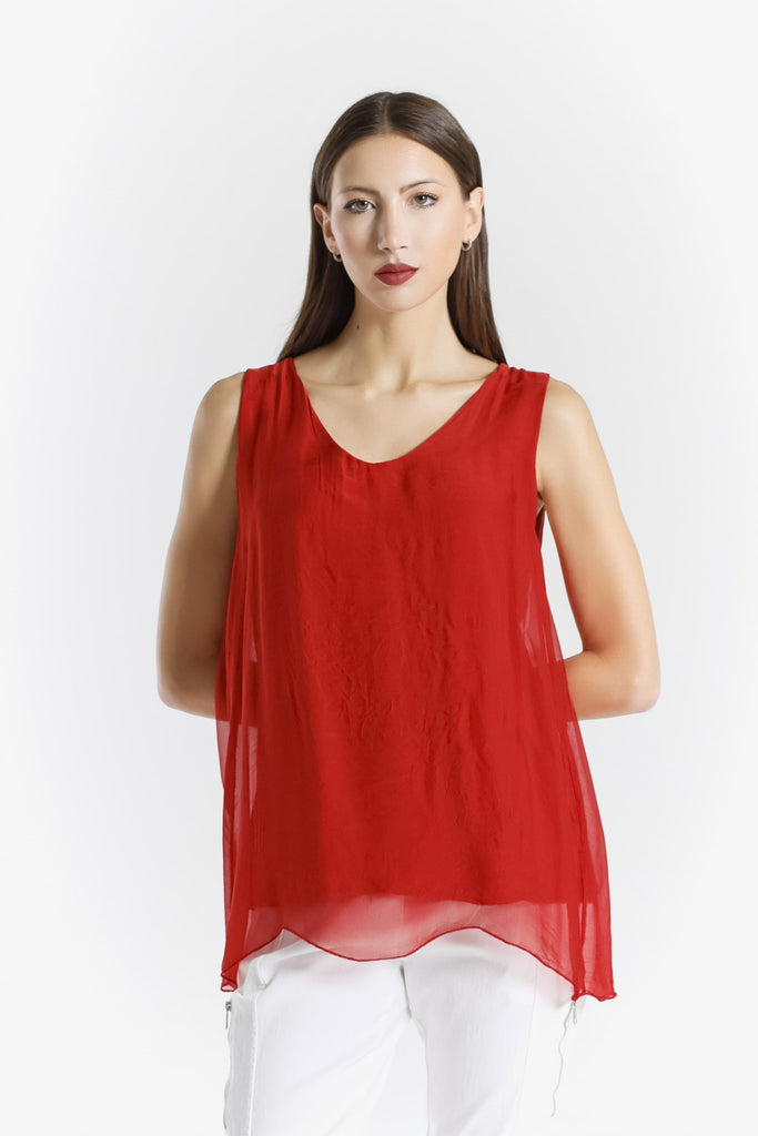 BT204 600 Red Dina Silk V-Neck Tank Front 2