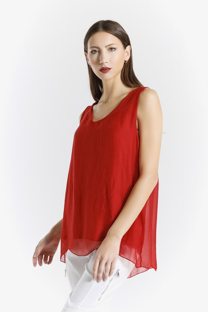 BT204 600 Red Dina Silk V-Neck Tank Side