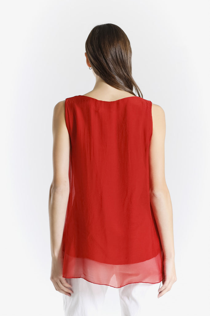 BT204 600 Red Dina Silk V-Neck Tank Back