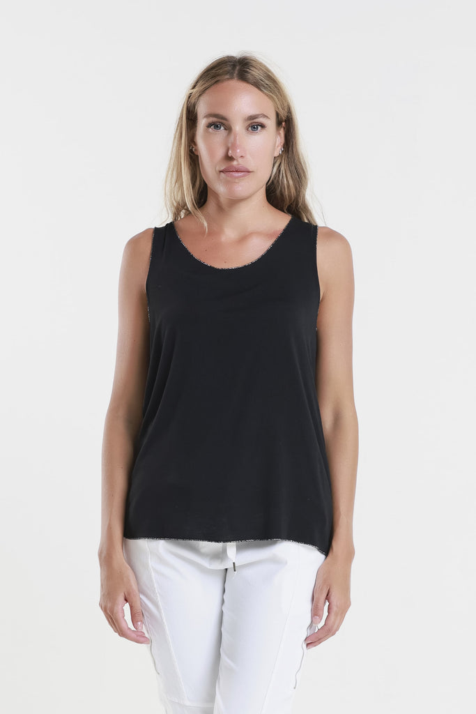 BT229M 001 Black Metallic Accent Belinda Viscose Knit Tank-1