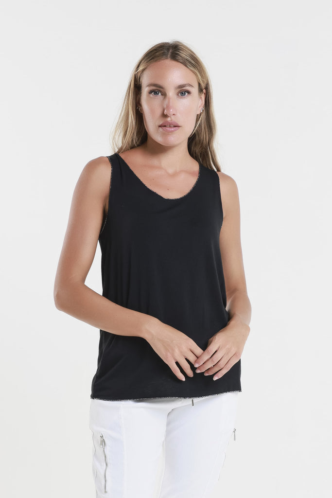 BT229M 001 Black Metallic Accent Belinda Viscose Knit Tank-2