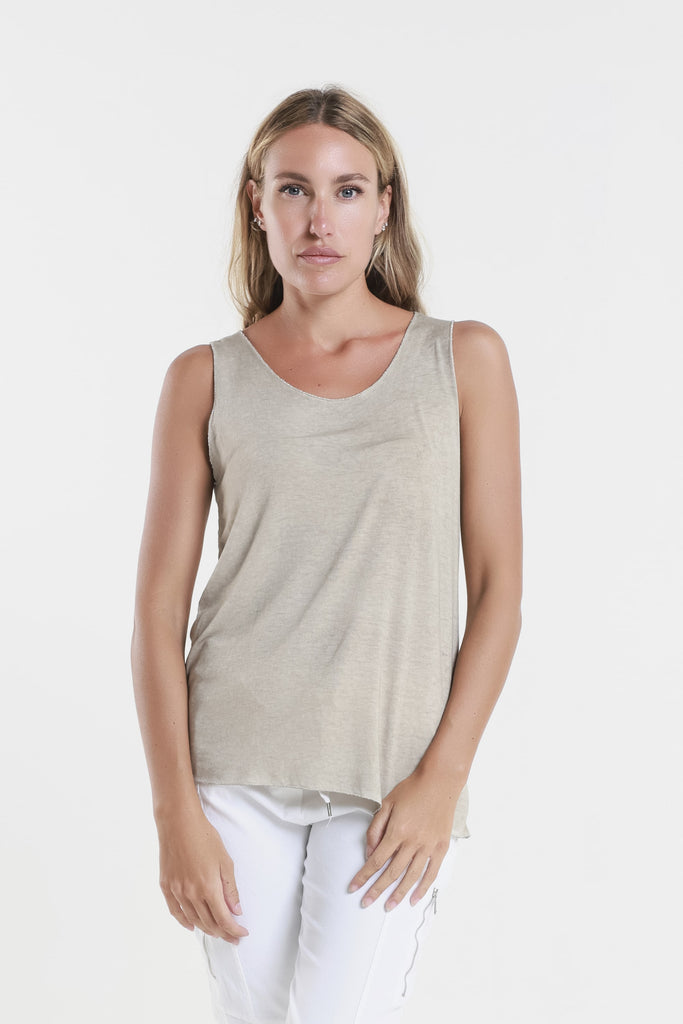 BT229M 241 Brushed Taupe Metallic Accent Belinda Viscose Knit Tank-1