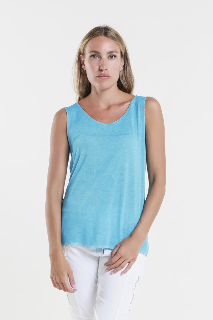 BT229M 447 Brushed Turq Metallic Accent Belinda Viscose Knit Tank-1