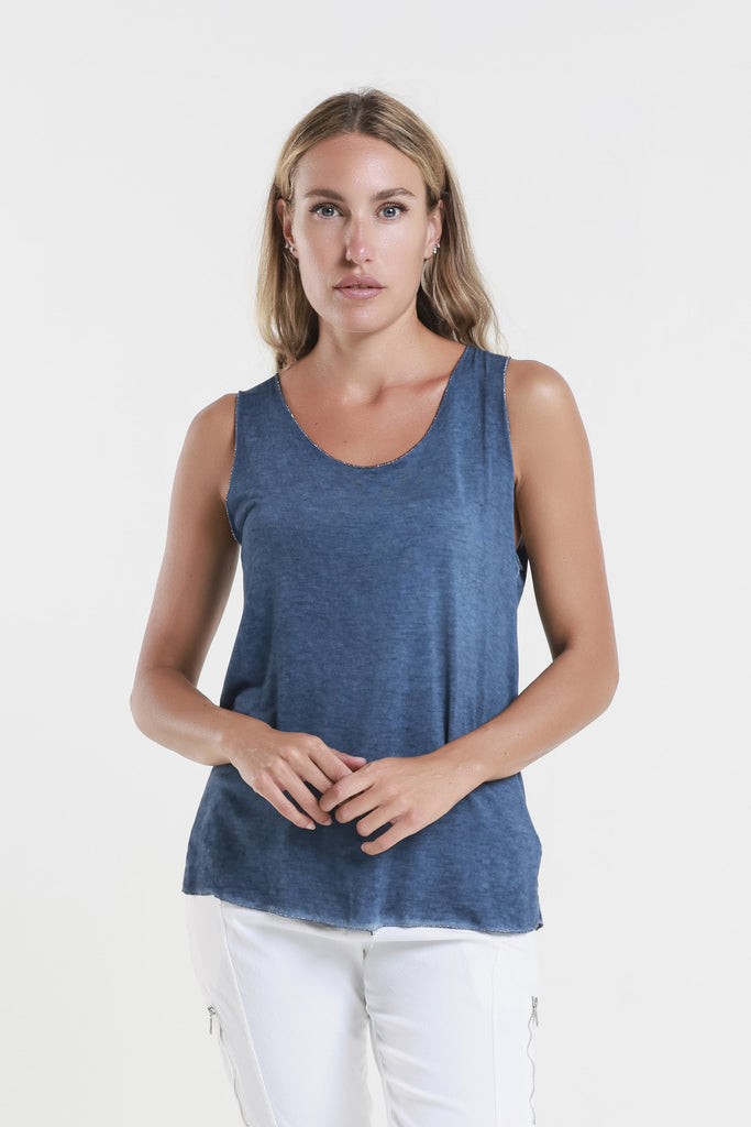 BT229M 487 Brushed Navy Metallic Accent Belinda Viscose Knit Tank-2