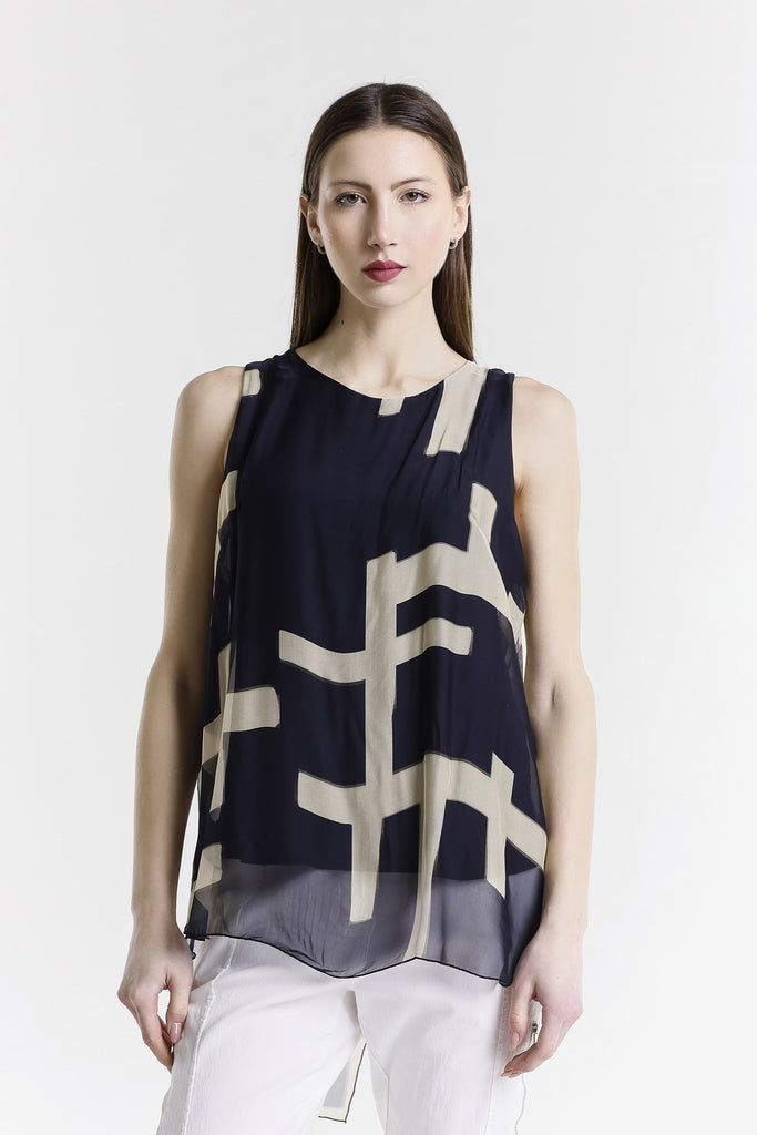BT237C 001 Black w/ Beige Cross Print London Cross Print Tank