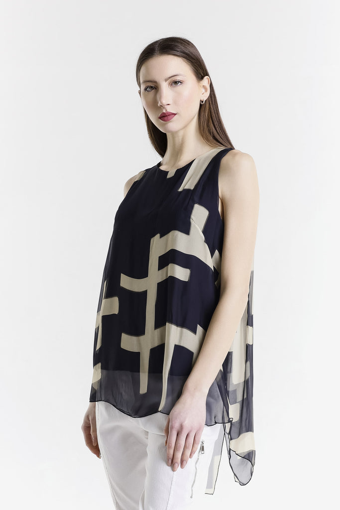 BT237C 001 Black w/ Beige Cross Print London Cross Print Tank