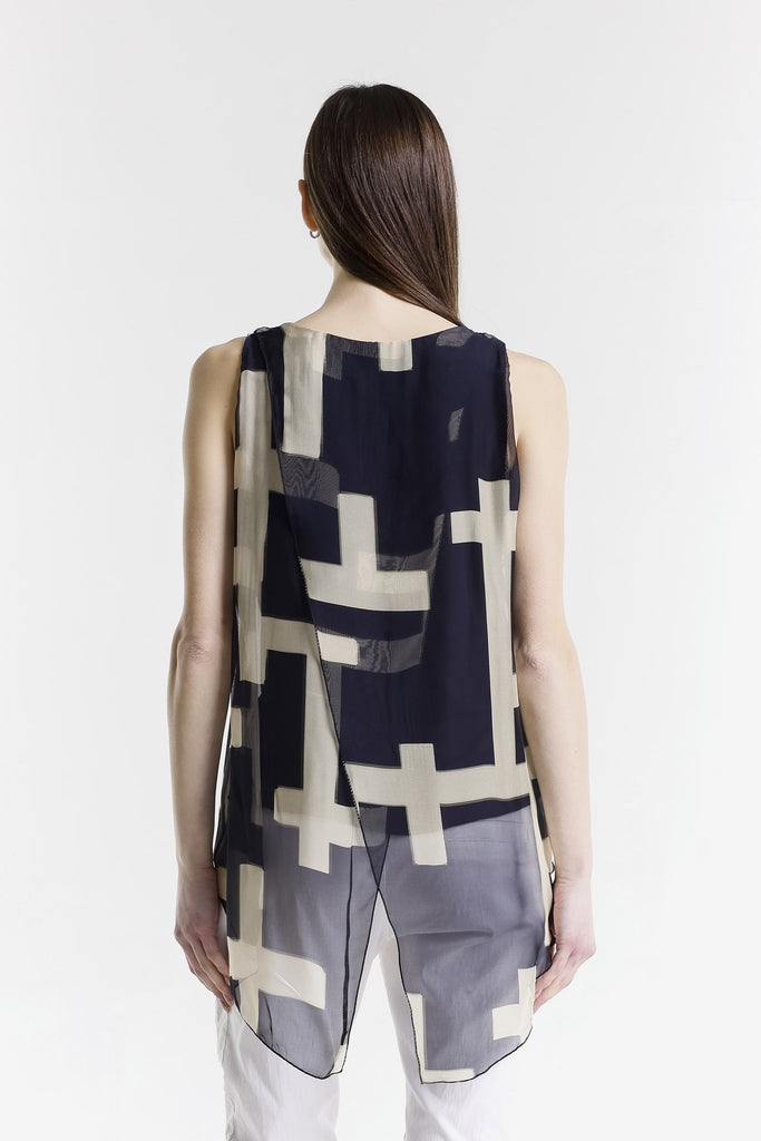 BT237C 001 Black w/ Beige Cross Print London Cross Print Tank