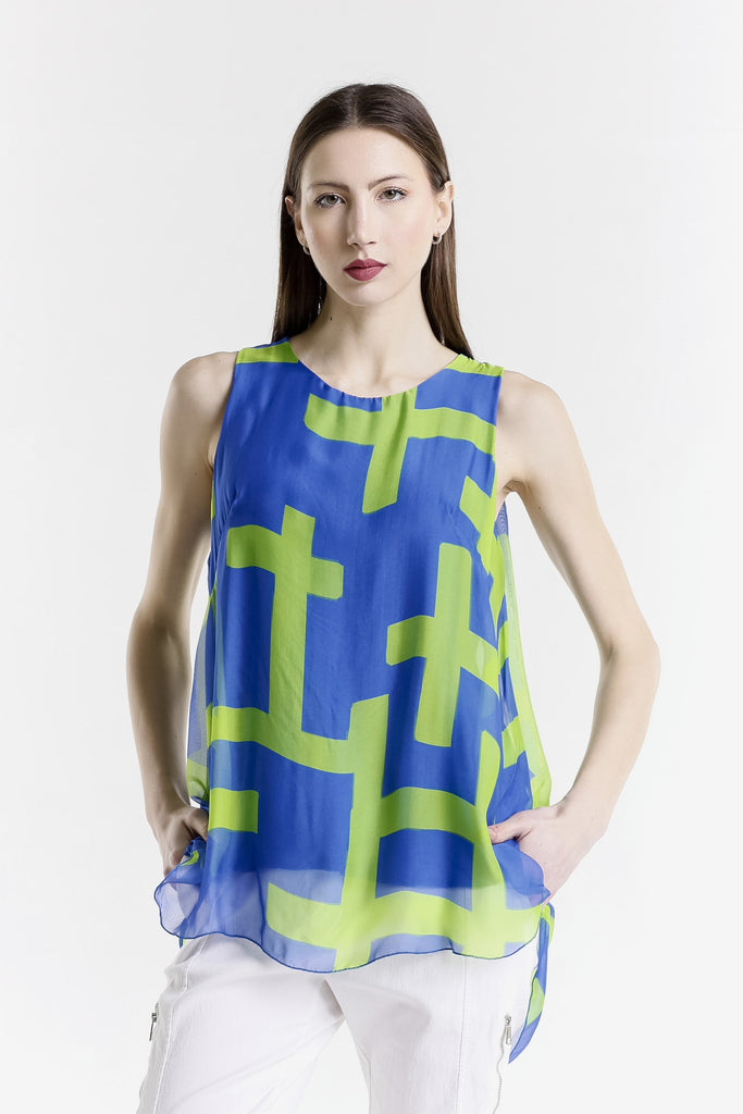 BT237C 401 Cobalt w/ Lime Cross Print London Cross Print Tank