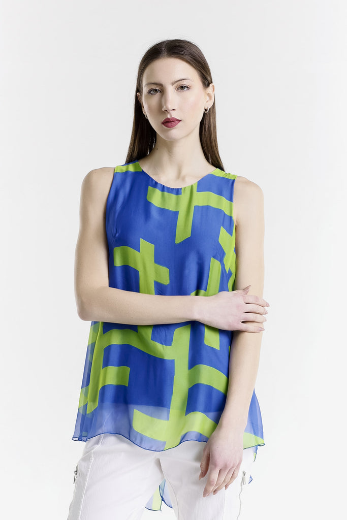 BT237C 401 Cobalt w/ Lime Cross Print London Cross Print Tank