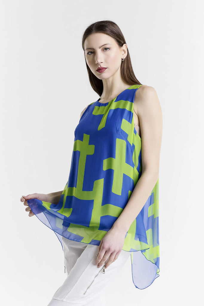 BT237C 401 Cobalt w/ Lime Cross Print London Cross Print Tank
