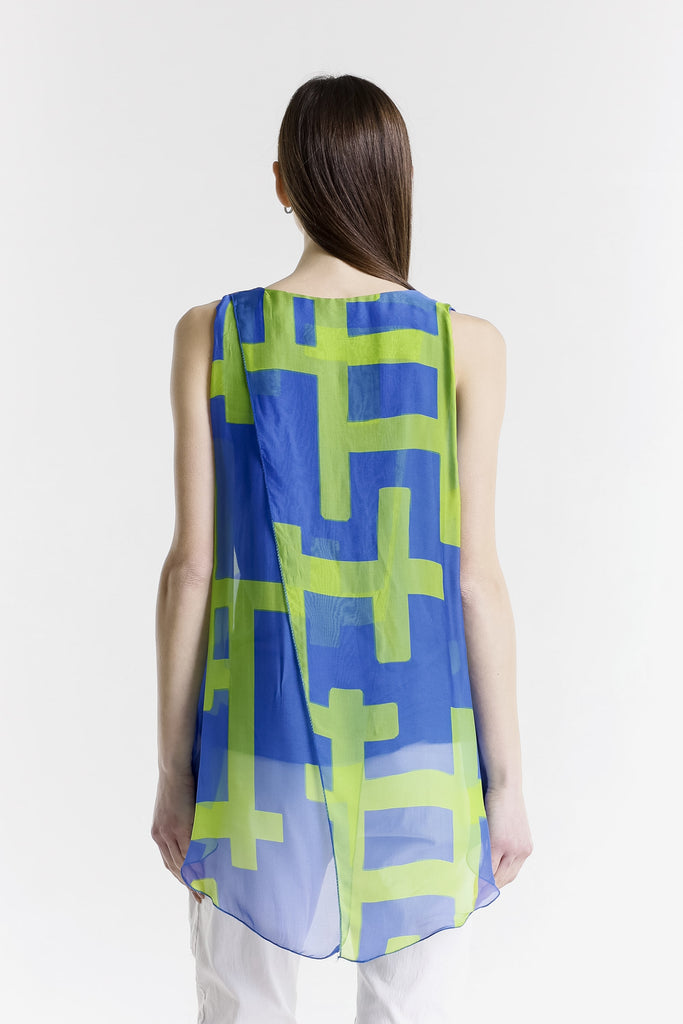 BT237C 401 Cobalt w/ Lime Cross Print London Cross Print Tank