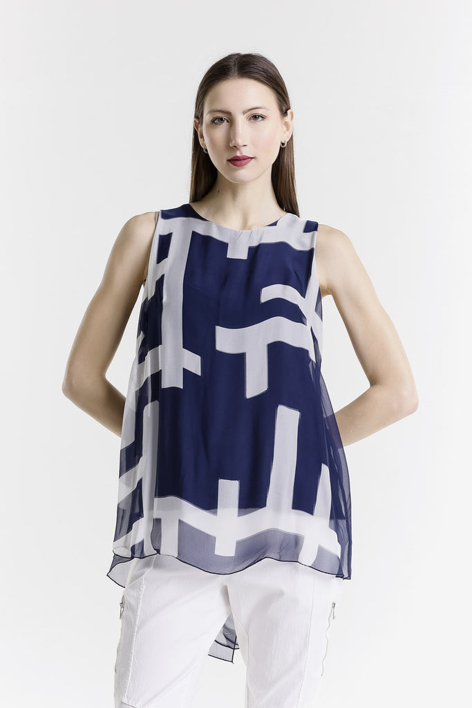 BT237C 409 Navy w/ White Cross Print London Cross Print Tank