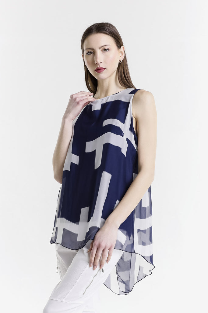 BT237C 409 Navy w/ White Cross Print London Cross Print Tank
