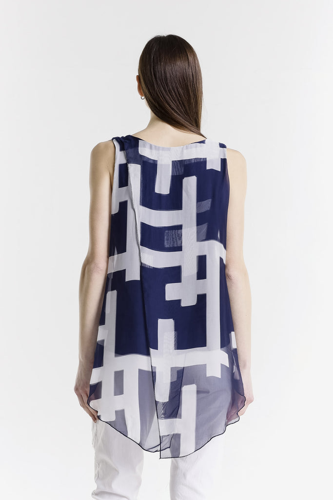 BT237C 409 Navy w/ White Cross Print London Cross Print Tank