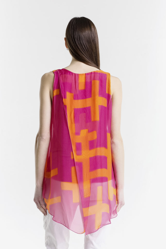 BT237C 672 Fuchsia w/ Orange Cross Print London Cross Print Tank